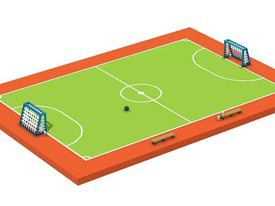 Orange Bordered Soccer Field With Green Grass Goalposts Center Ball And Markings 3d model