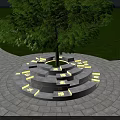 Circular Landscape Seating Around Tree With Stone Pavement Lighting And Grass Pathway 3d model