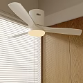 White Ceiling Fan Light With Wooden Wall And Window Blinds In Modern Room