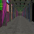 Cartoon Industrial Corridor Scene With Concrete Pillars Wooden Walls Long Aisle And Ceiling Beams