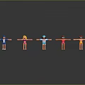 Colorful Character Figurines Standing With Arms Outstretched On Gray Background With Reflections