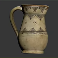 Traditional Handcrafted Clay Jug With Geometric Patterns And Handle For Household Use