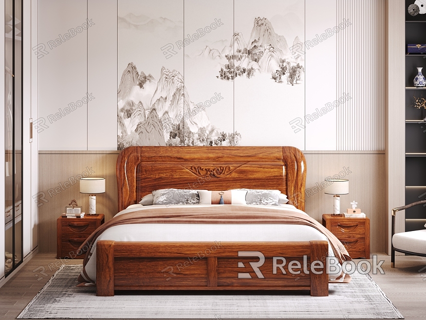 New Chinese background double bed model