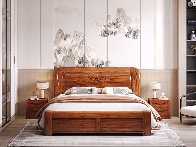 New Chinese background double bed model