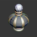 Decorative Blue Perfume Bottle With Gemstone Top And Gold Stripes Design