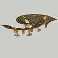Outdoor Natural Leaf Shaped Pergola Rest Area By Lotus Pond And Grassland