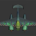 Green And Blue Spacecraft With Wing Structure And Multiple Engines For Cosmic Exploration