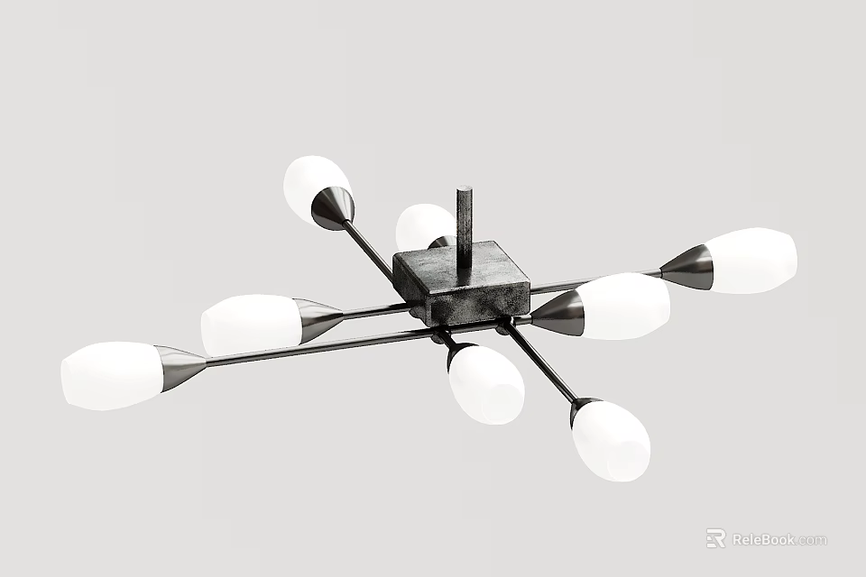 Modern Geometric Chandelier With White Spherical Bulbs And Cross Shaped Metal Frame 3d model 