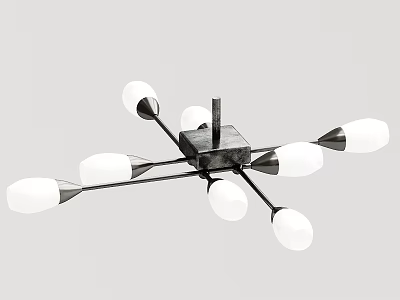 Modern Geometric Chandelier With White Spherical Bulbs And Cross Shaped Metal Frame 3d model