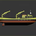 Yellow Water Transport Vehicle With Striped Deck And Functional Crane Equipment