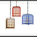 Hanging Birdcages With Chains In Red Blue Brown For Decorative Lighting 3d model