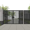 Modern Building Exterior Wall With Black Vertical Slats Gate Green Shrubs And Sleek Design