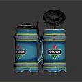 Blue Decorative Warsteiner Beer Steins With Yellow Green Accents And Black Lids