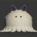 Cute White Round Character With Purple Cat Ears And Octopus Tentacles
