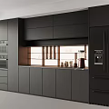 Modern Kitchen Interior With Sleek Black Wine Cabinet And Glass Door Design
