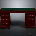 Classic Mahogany Furniture Desk with Green Smooth Top and Multiple Drawers with Gold Handles