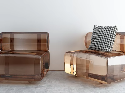 Modern Transparent Brown Acrylic Accent Chair With Black And White Checkered Pillow 3d model