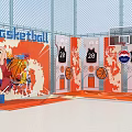 Vibrant Basketball Court With Player Mural Orange Flooring And Multiple Hoops