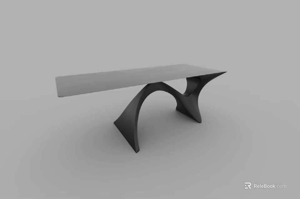 Modern Dining Table With Unique Curved Metal Base And Smooth Wooden Top Design 3d model 