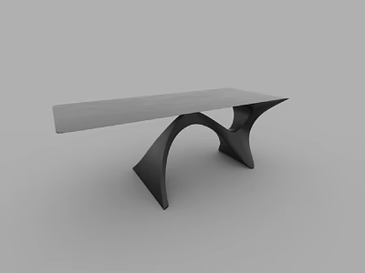 Modern Dining Table With Unique Curved Metal Base And Smooth Wooden Top Design 3d model