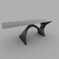 Modern Dining Table With Unique Curved Metal Base And Smooth Wooden Top Design
