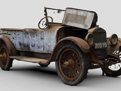 Vintage Classic Car With Rusted Body And Old Fashioned Steering Wheel Design 3d model