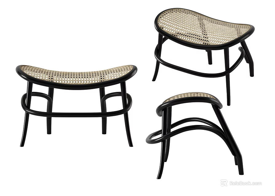 Modern Stools With Wicker Seats And Black Frames In Various Elegant Designs 3d model 