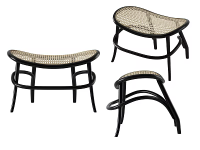 Modern Stools With Wicker Seats And Black Frames In Various Elegant Designs 3d model