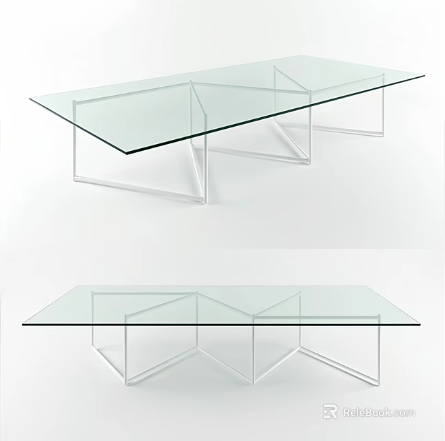 Modern Glass Top Coffee Table With Sleek Metal Frame And Geometric Structure 3d model