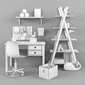 Modern Study Desk with Pegboard Stationery Chair and Triangular Bookshelf Decor 3d model