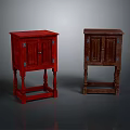 Classic Red and Brown Wooden Cabinets with Doors and Carved Legs Design