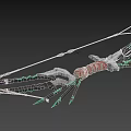 Fantasy Weapon Bow Featuring Green Glowing Accents Red Grip Silver Parts And Decorative Arrows