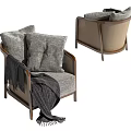 Cozy Single Sofa With Gray Cushions Throw Blanket Woven Details And Wooden Frame