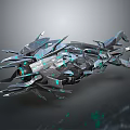 Futuristic Interstellar Spaceship With Metallic Structure Sharp Edges And Green Glowing Accents