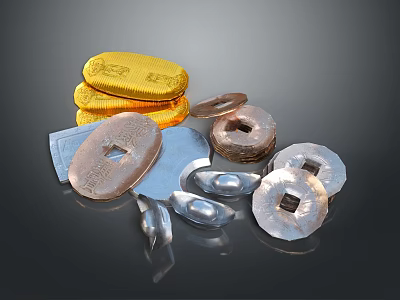 Shiny Collection of Gold Bars Silver Ingots Copper Pieces and Metal Coins 3d model