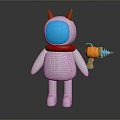 White Doll With Red Cat Ears Blue Face Mask Red Collar Holding Toy Gun
