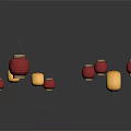 Traditional Decorative Furniture With Red And Yellow Hanging Lanterns For Home