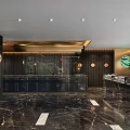 Elegant Restaurant Lobby With Marble Floor Green Plant Wall And Modern Decorations