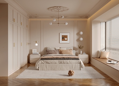 Cream French Style Bedroom 3d model