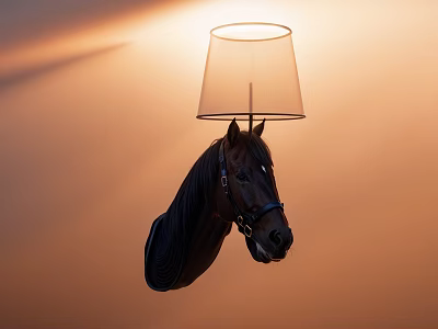 Horse Head Design Wall Lamp with Transparent Lampshade in Warm Ambient Lighting 3d model