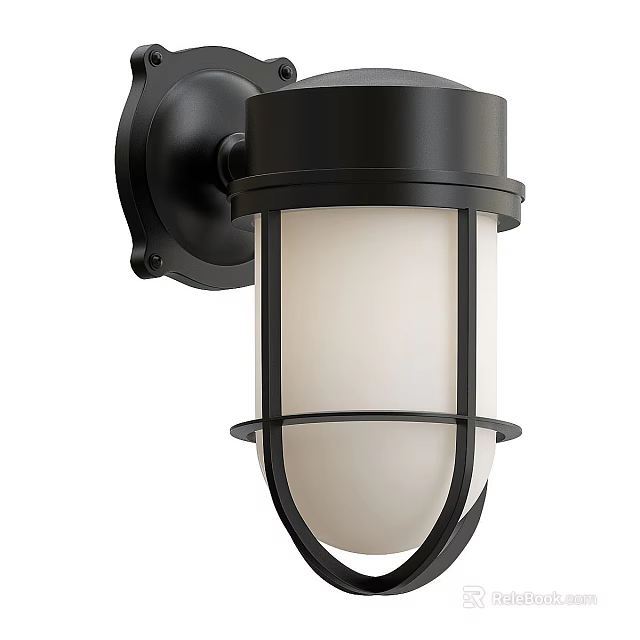 Black Outdoor Wall Light With Metal Frame And Glass Shade For Exterior Lighting Design 3d model 