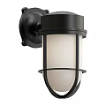 Black Outdoor Wall Light With Metal Frame And Glass Shade For Exterior Lighting Design
