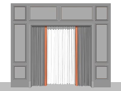 Gray And White Curtains With Orange Accents For Window Wall Panel Design 3d model