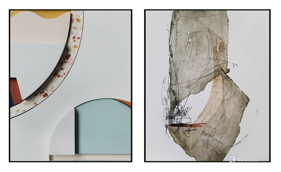 Abstract Paintings Featuring Soft Colors Geometric Shapes Textured Lines And Neutral Tones 3d model 