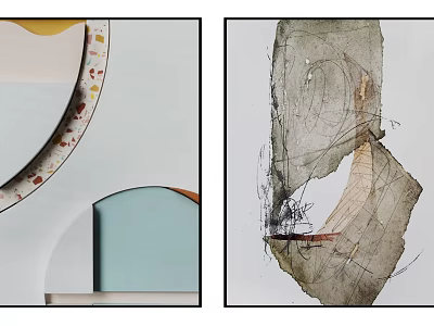 Abstract Paintings Featuring Soft Colors Geometric Shapes Textured Lines And Neutral Tones 3d model