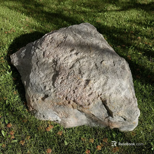 Large Rock With Rough Natural Texture Lying On Green Grass In Outdoor Scene 3d model 