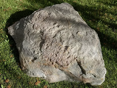 Large Rock With Rough Natural Texture Lying On Green Grass In Outdoor Scene 3d model