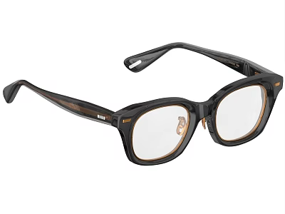 Stylish Black Square Frame Glasses With Transparent Lenses And Brown Temple 3d model