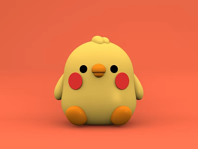 Yellow Chicken Shaped Plush Toy With Red Cheeks And Orange Feet On Orange Background 3d model