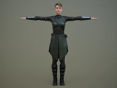 3D Character In Black Leather Outfit With Belt Boots And Outstretched Arms Pose 3d model